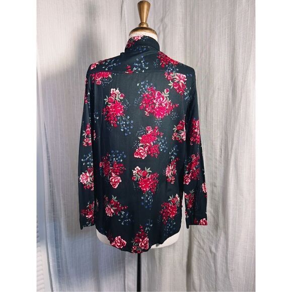 H&M Women's Black and Pink Floral Blouse - Size 6 - Picture 3 of 4
